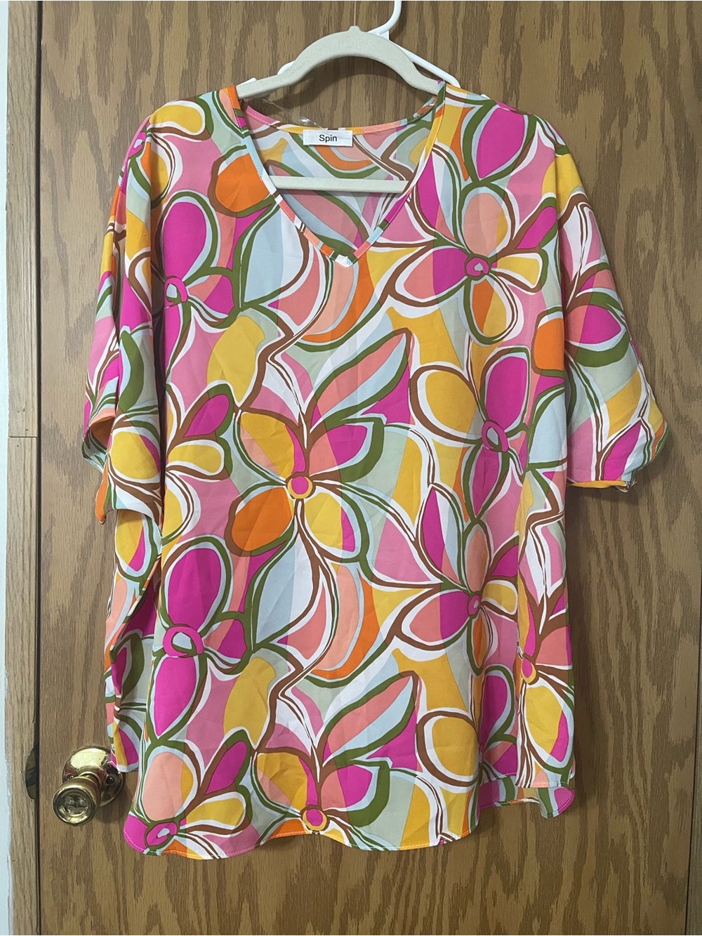 Spin Floral V-Neck Blouse in Multi Pink & Yellow